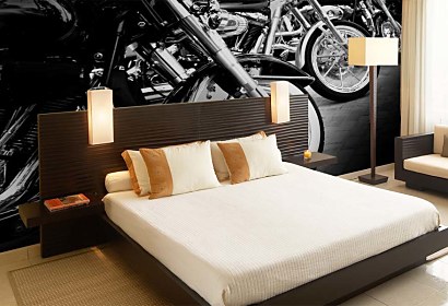čiernobiela tapeta do spálne - motorky