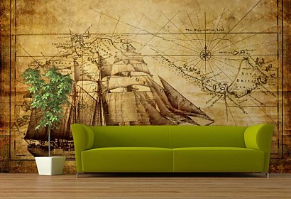 mapa s plachetnicou - fototapety