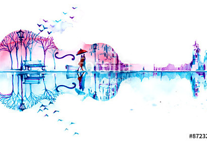 fototapeta watercolour music love romance