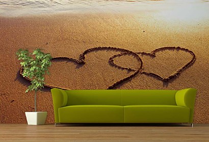 hearts in sand - fototapeta
